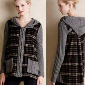 Anthropologie MOTH Derrie Plaid Flannel Sweater Cardigan Zip Up Hoodie Size S